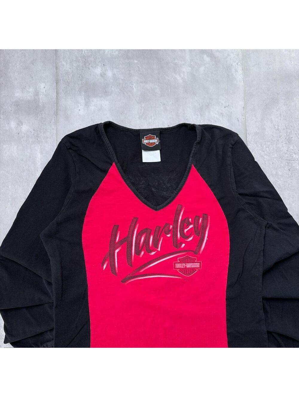 Y2K Red Harley Davidson San Jose Cali Grunge Gothic Biker Long Sleeve Shirt - Picture 3 of 8